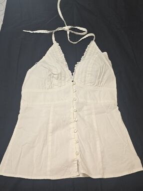 Rampage White Halter Button-Front Top